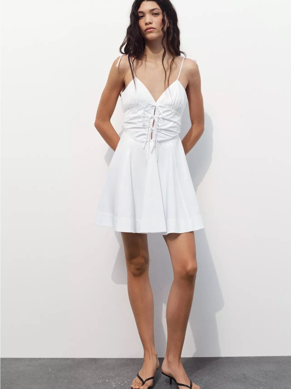 Zara White Lace-Up Spaghetti Strap Mini Dress
